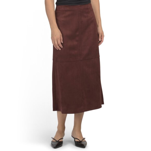 MAX STUDIO LONDON Chestnut Faux Suede Pieced A-line Skirt - Picture 1 of 2